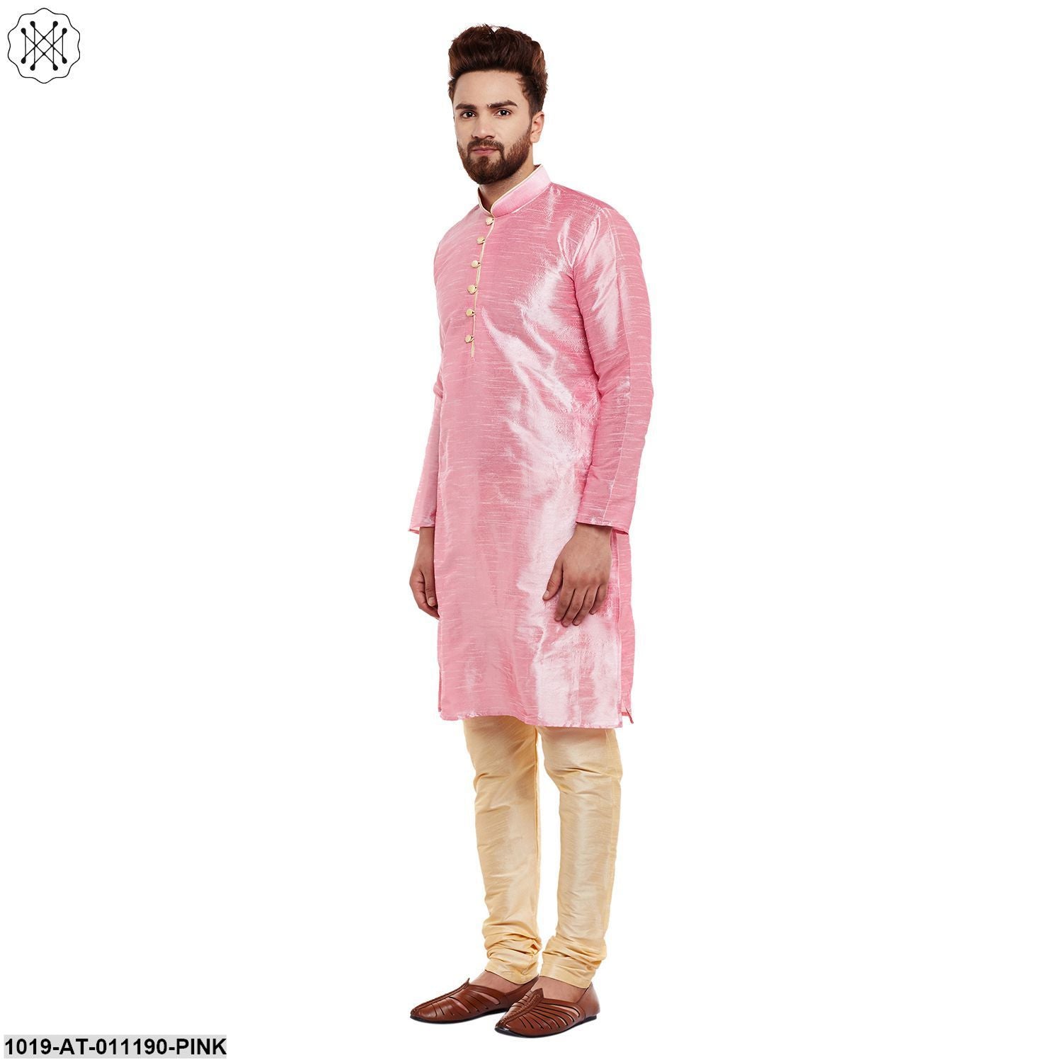 Men's Pink, Dupion Silk Kurta