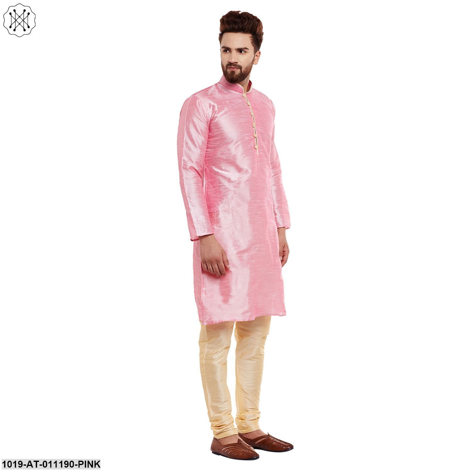 Men's Pink, Dupion Silk Kurta