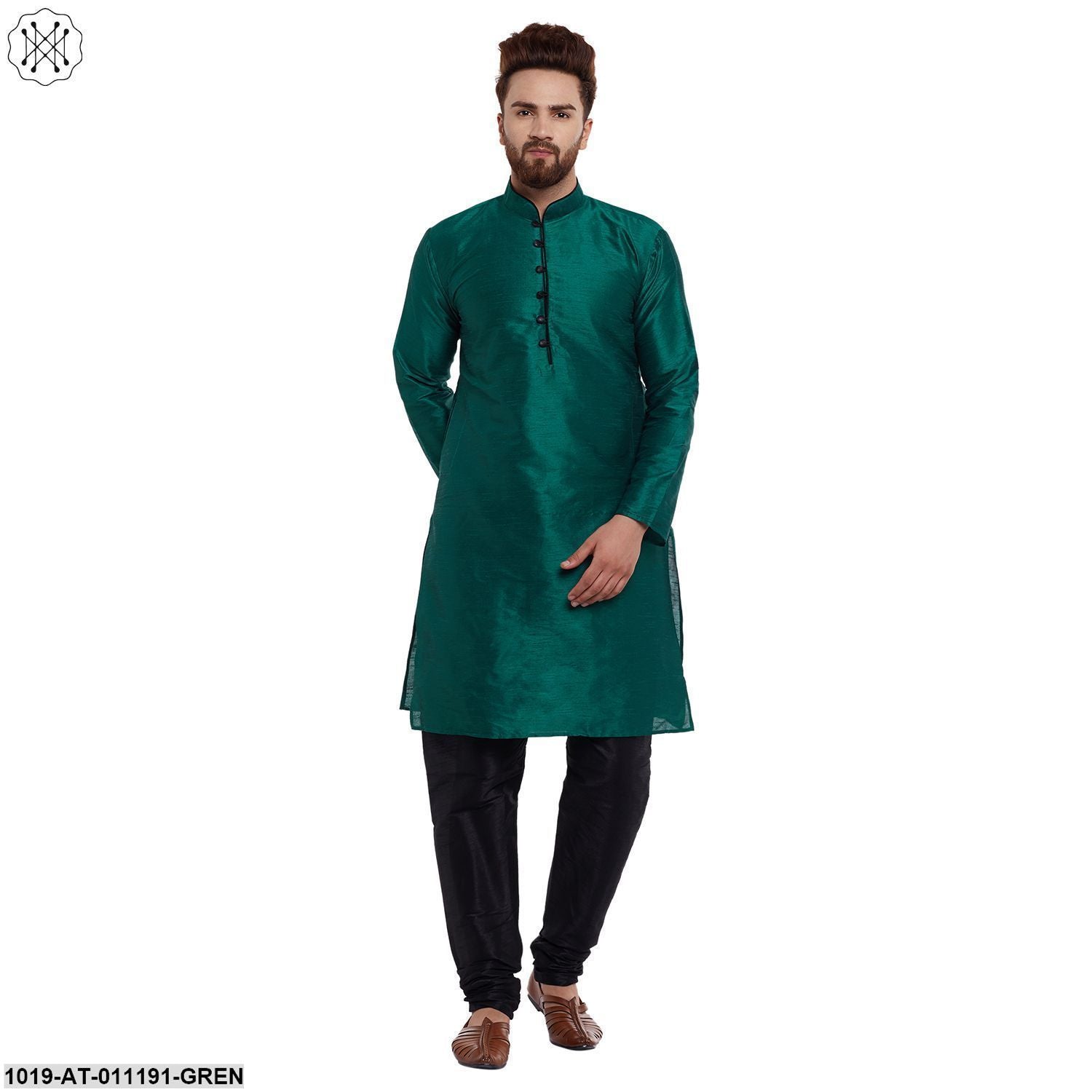 Men's Dark Green, Dupion Silk Kurta