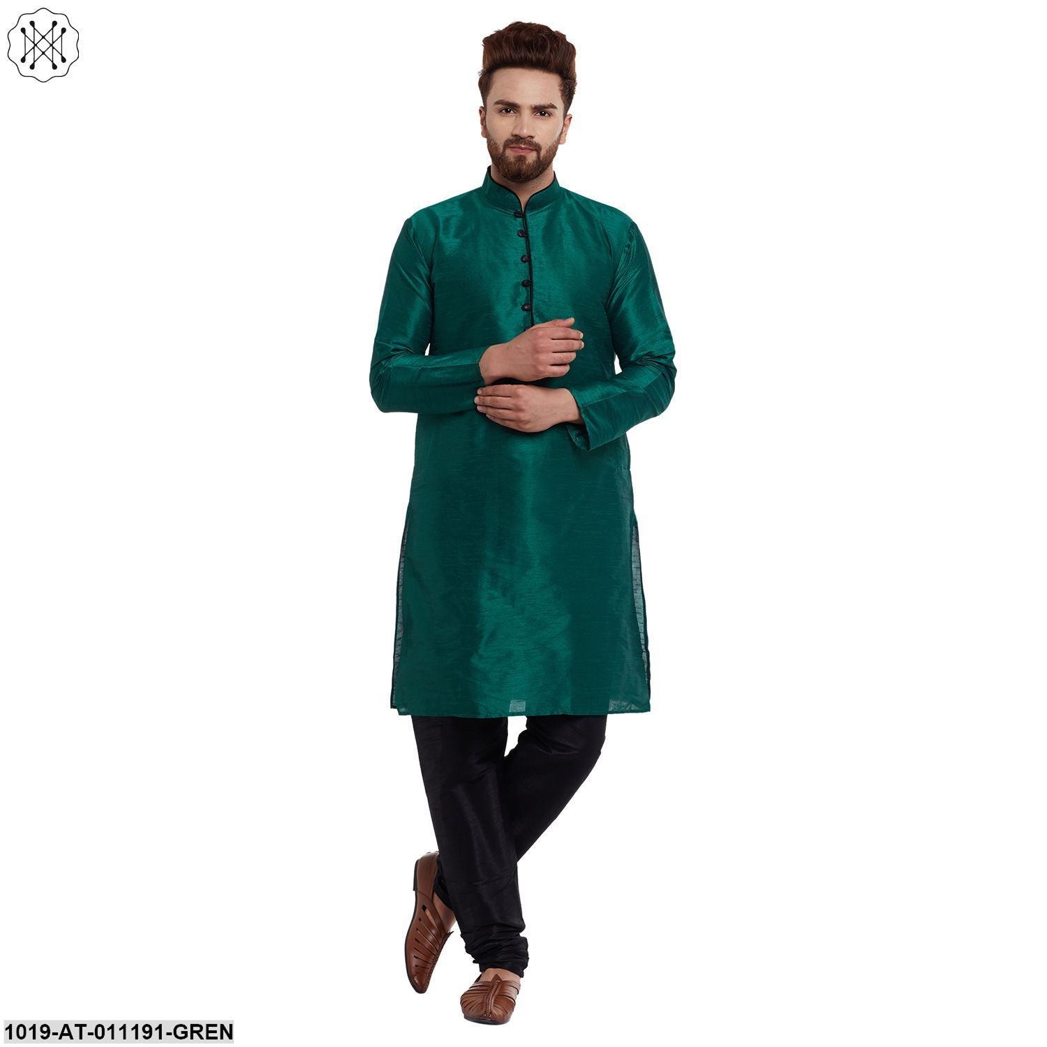 Men's Dark Green, Dupion Silk Kurta