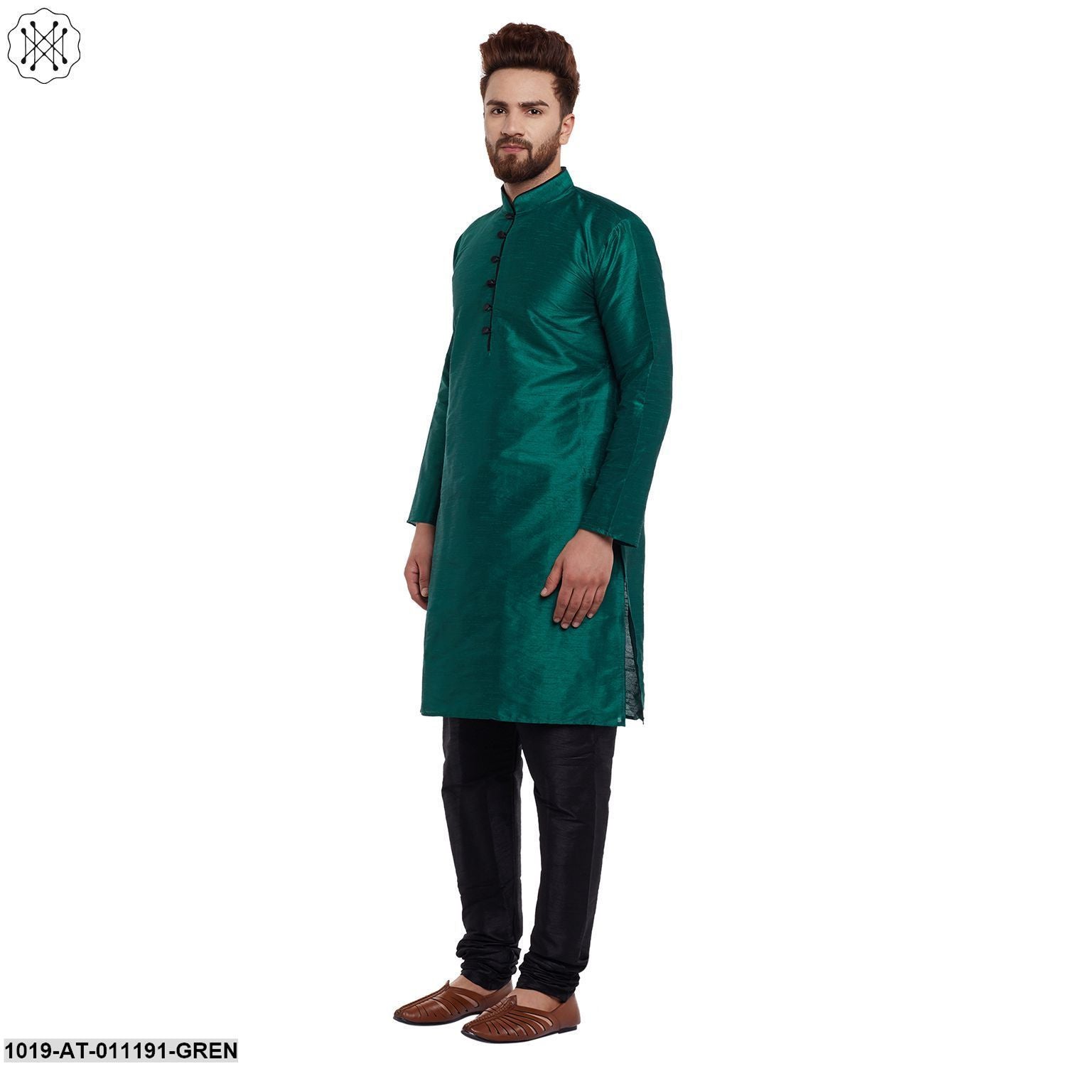 Men's Dark Green, Dupion Silk Kurta