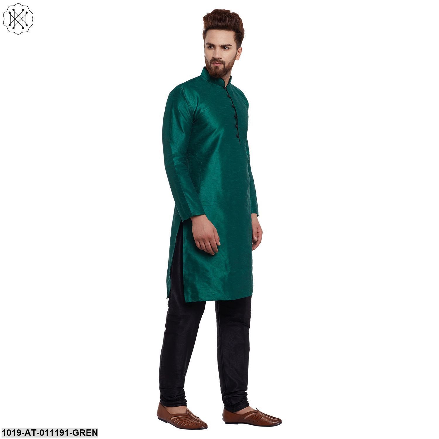 Men's Dark Green, Dupion Silk Kurta