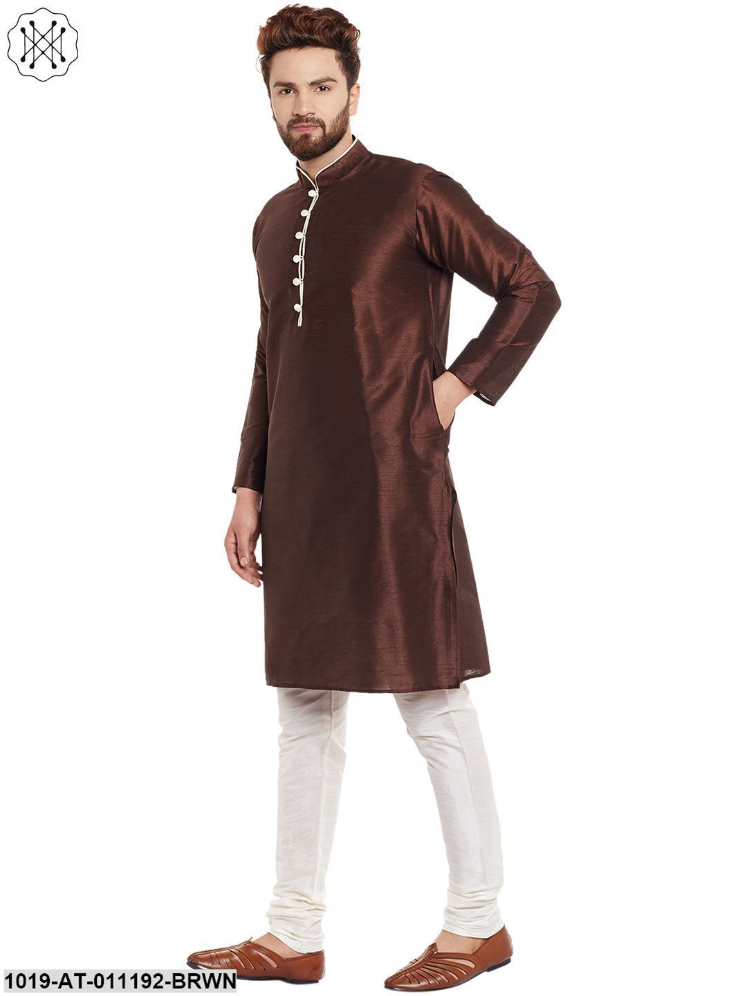 Men's Brown, Dupion Silk Kurta
