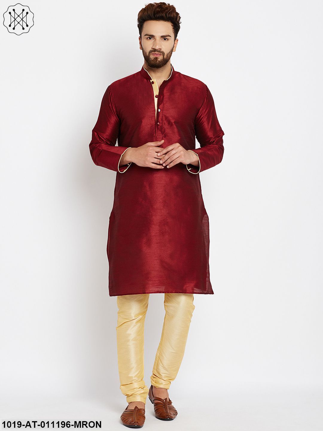 Men's Maroon, Dupion Silk Kurta