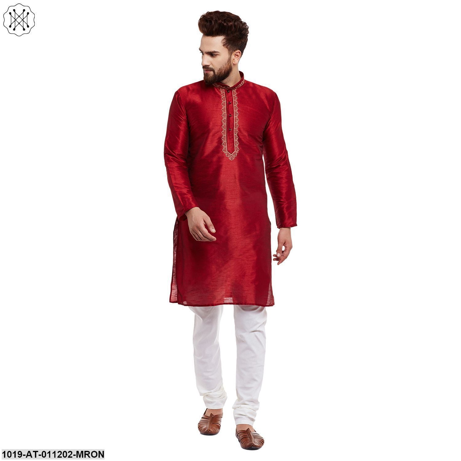 Men's Maroon, Dupion Silk Kurta
