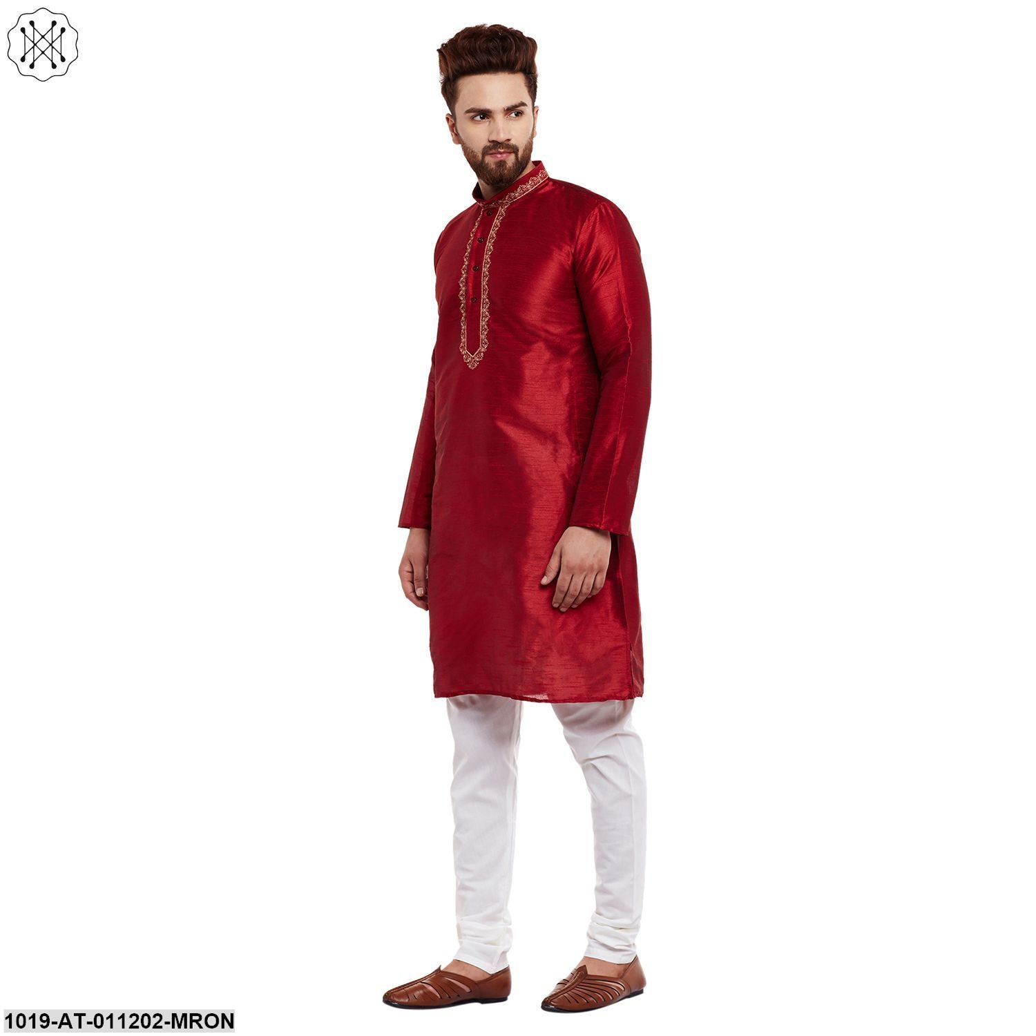 Men's Maroon, Dupion Silk Kurta