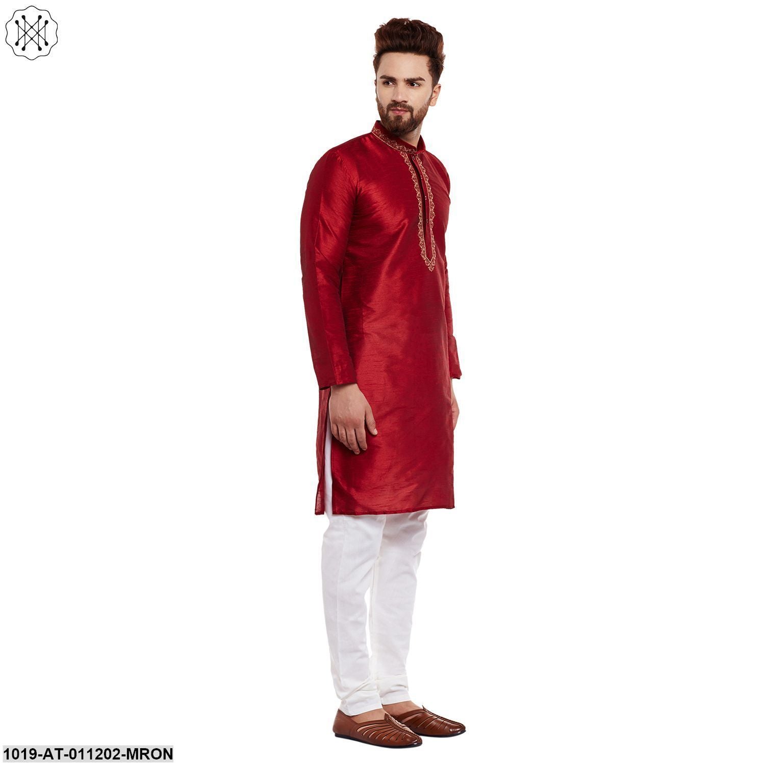 Men's Maroon, Dupion Silk Kurta