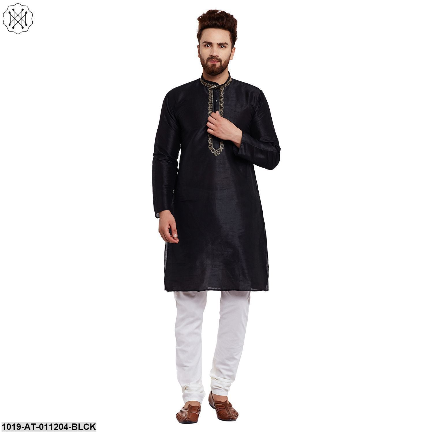Men's Black, Dupion Silk Kurta