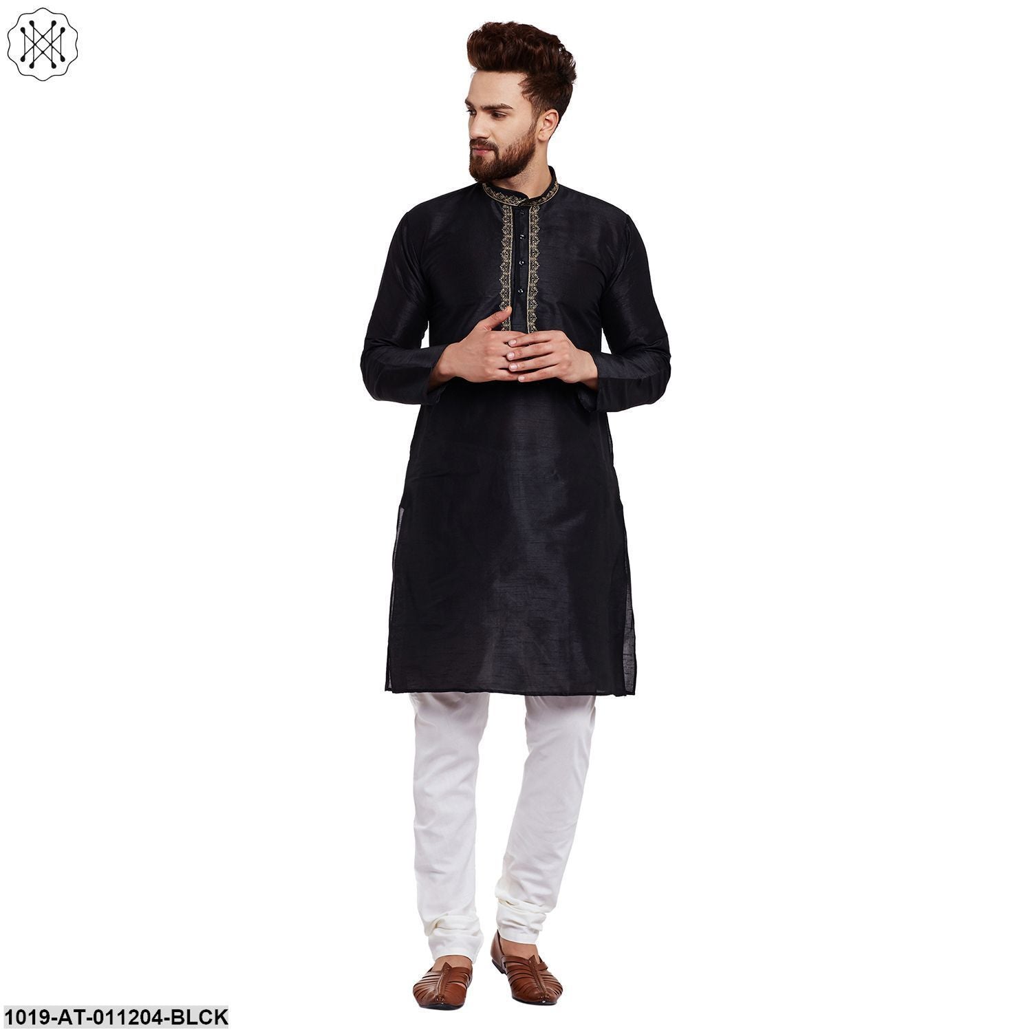 Men's Black, Dupion Silk Kurta