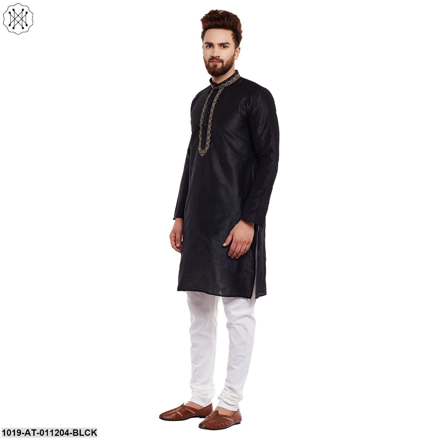 Men's Black, Dupion Silk Kurta