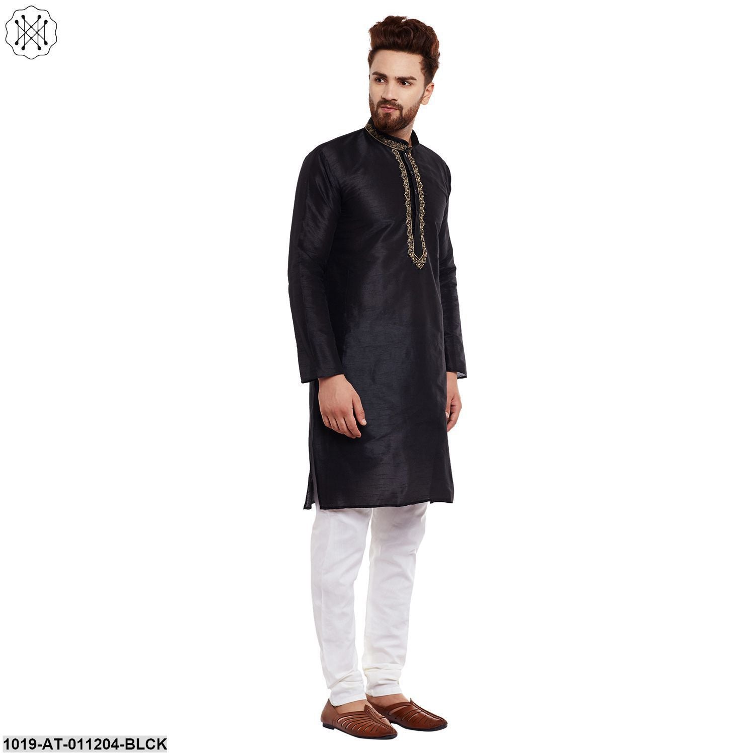 Men's Black, Dupion Silk Kurta