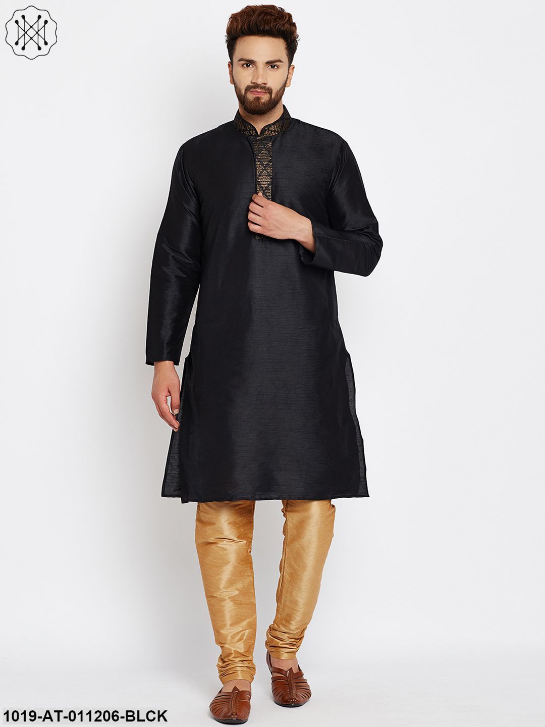 Men's Black, Dupion Silk Kurta
