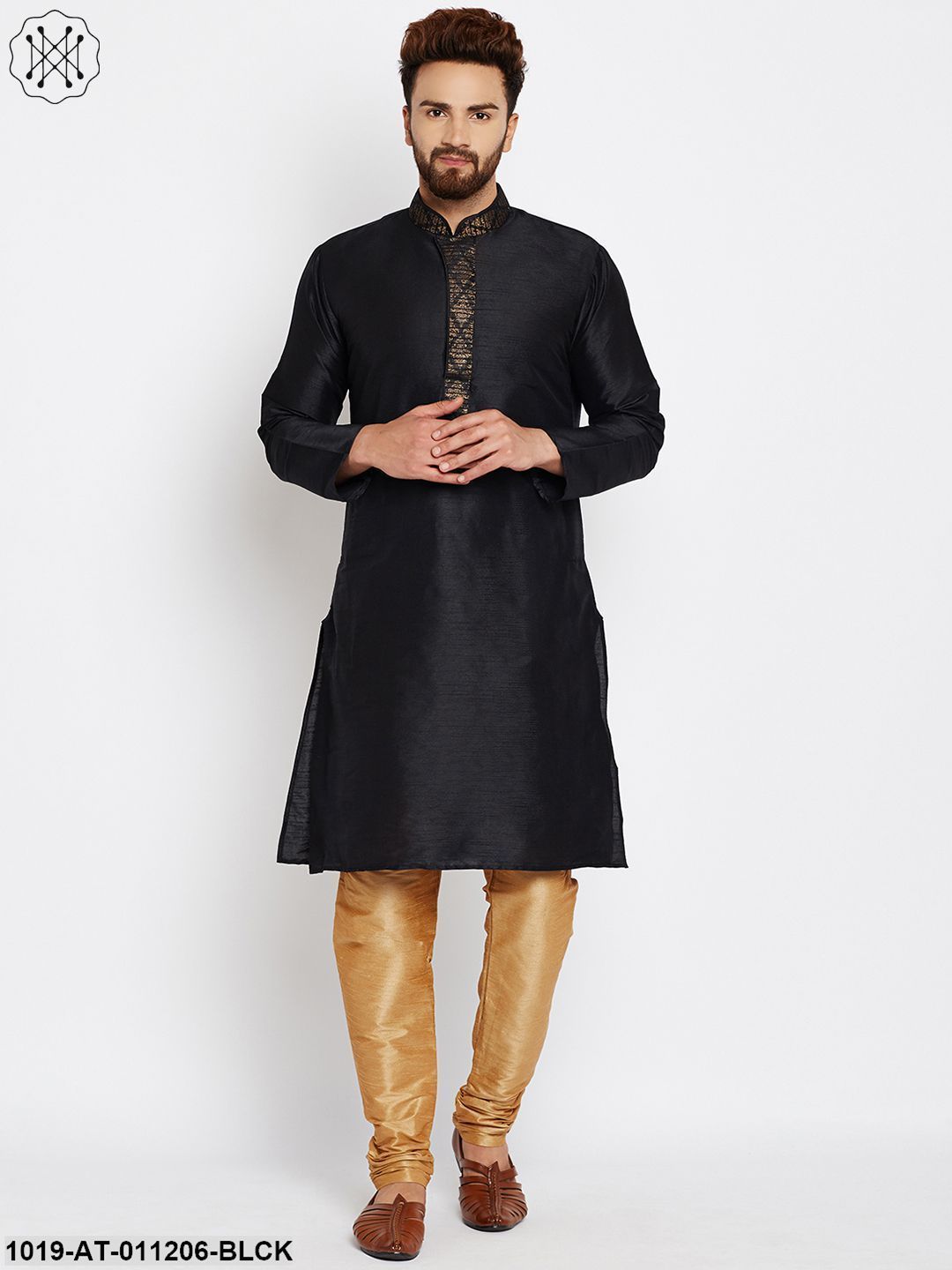 Men's Black, Dupion Silk Kurta