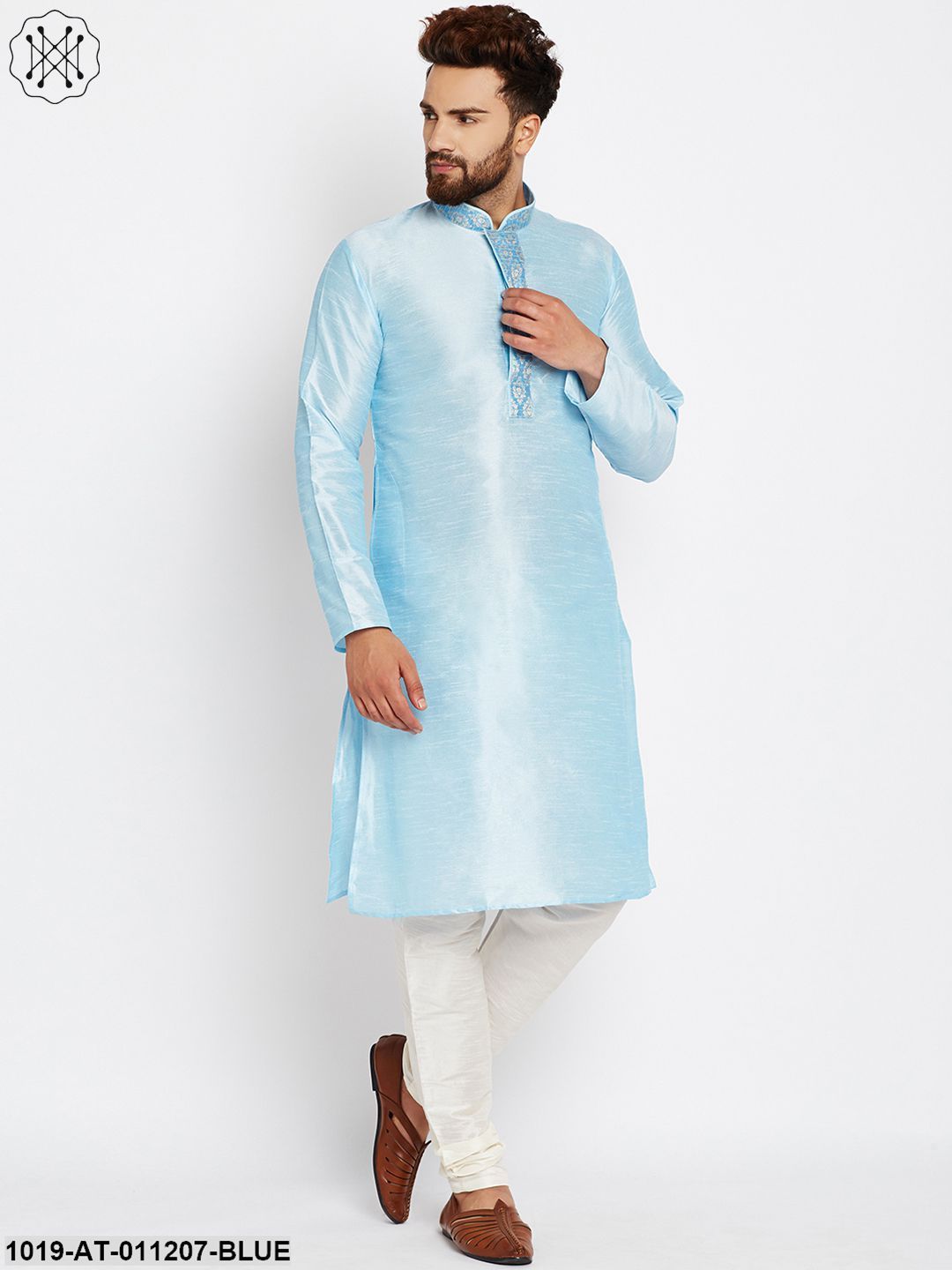Men's Aqua Blue, Dupion Silk Kurta