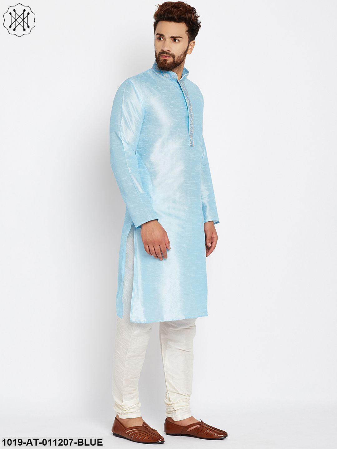 Men's Aqua Blue, Dupion Silk Kurta