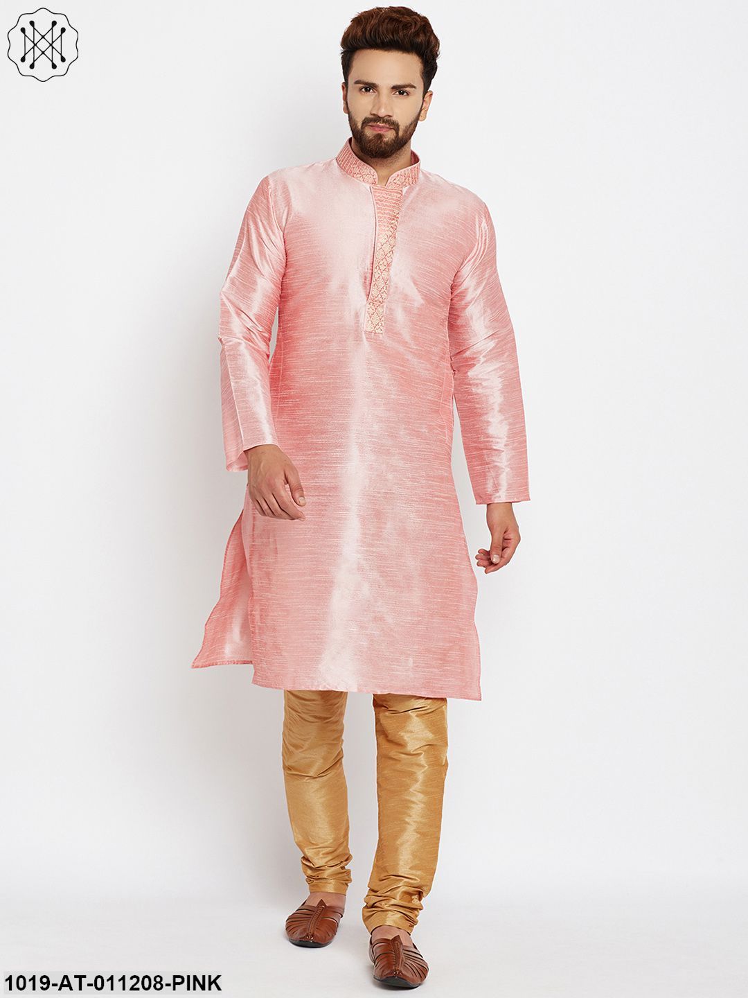 Men's Pink, Dupion Silk Kurta