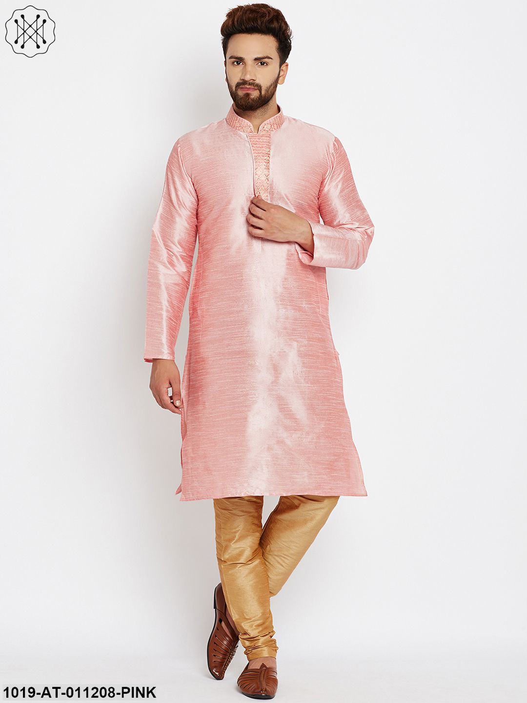 Men's Pink, Dupion Silk Kurta