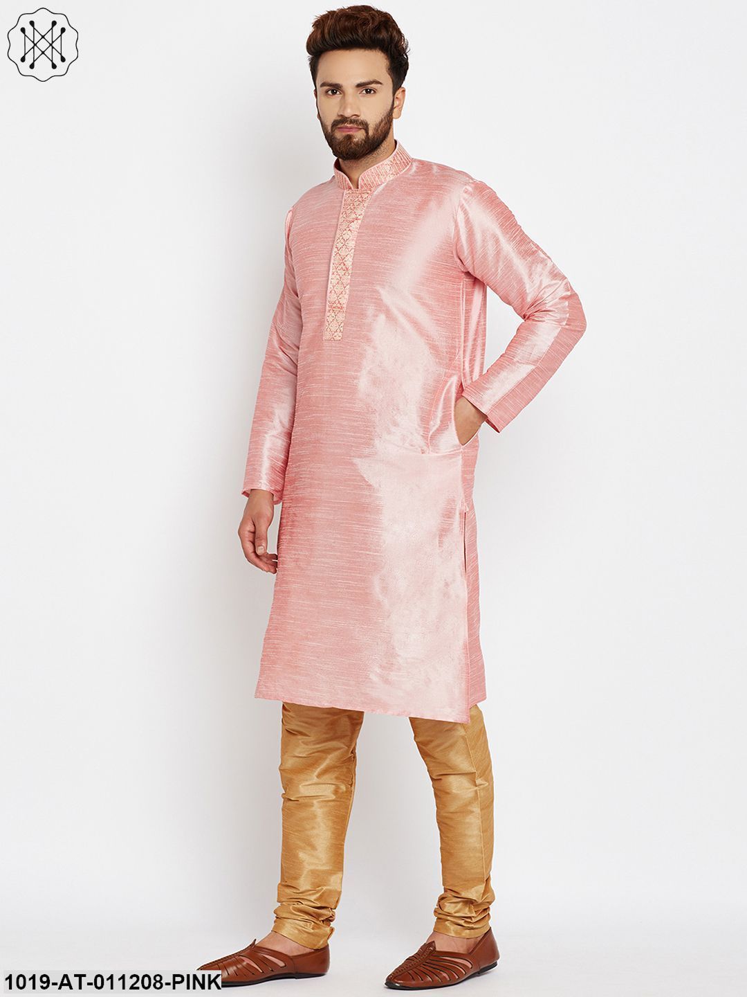 Men's Pink, Dupion Silk Kurta