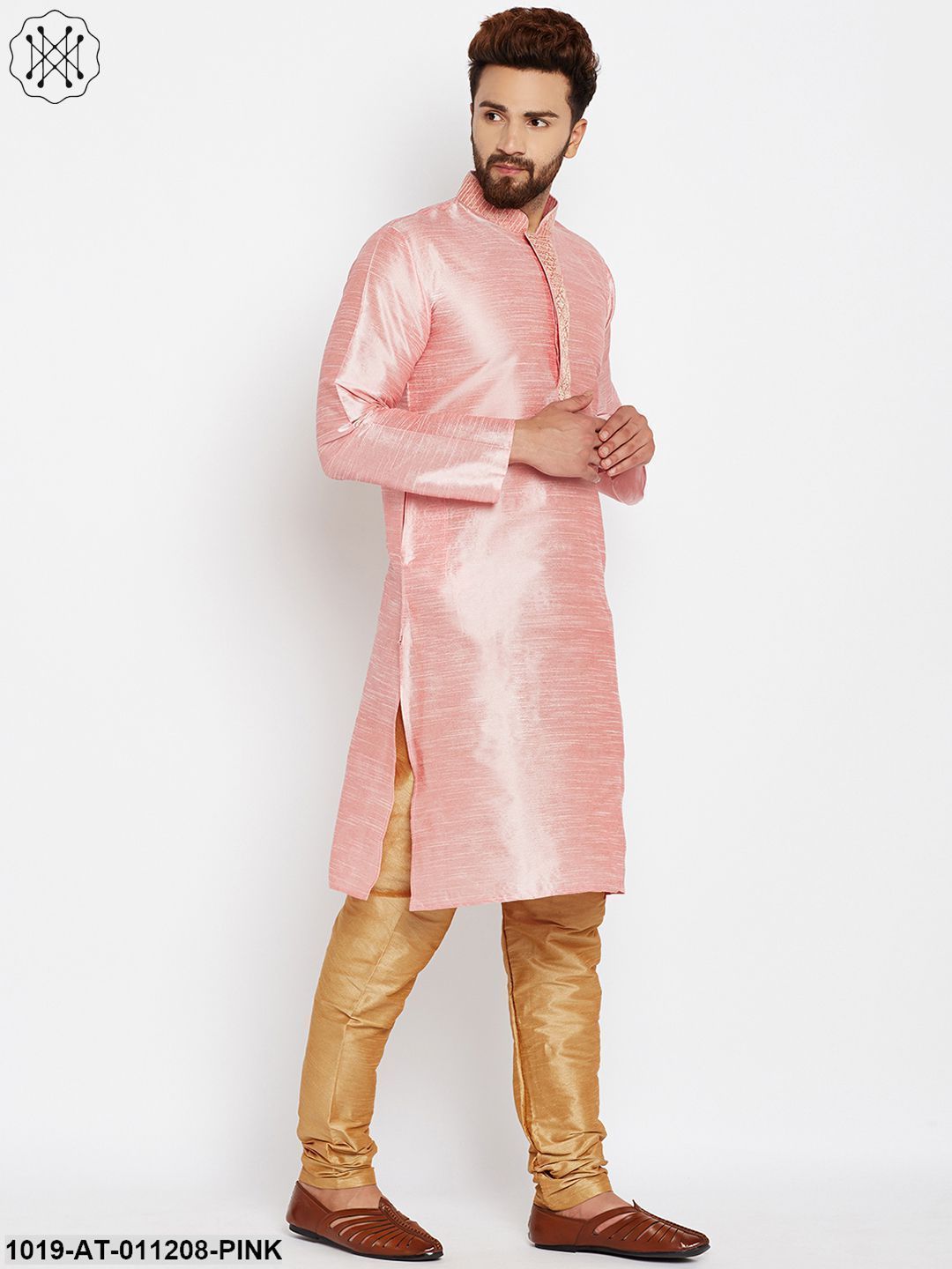 Men's Pink, Dupion Silk Kurta