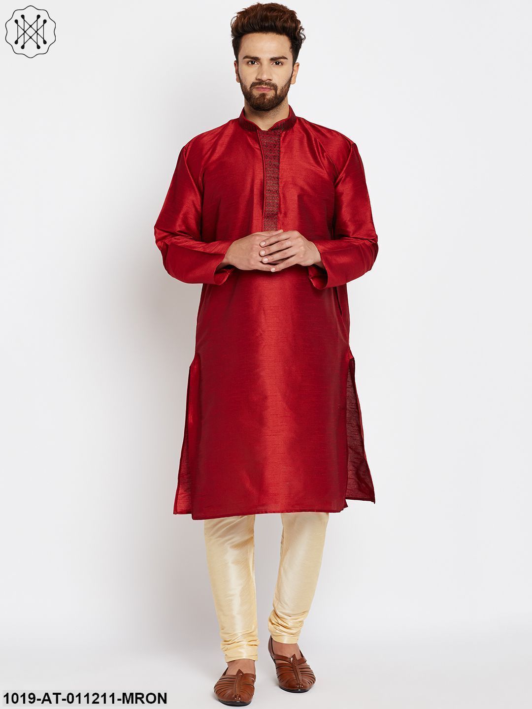 Men's Maroon, Dupion Silk Kurta
