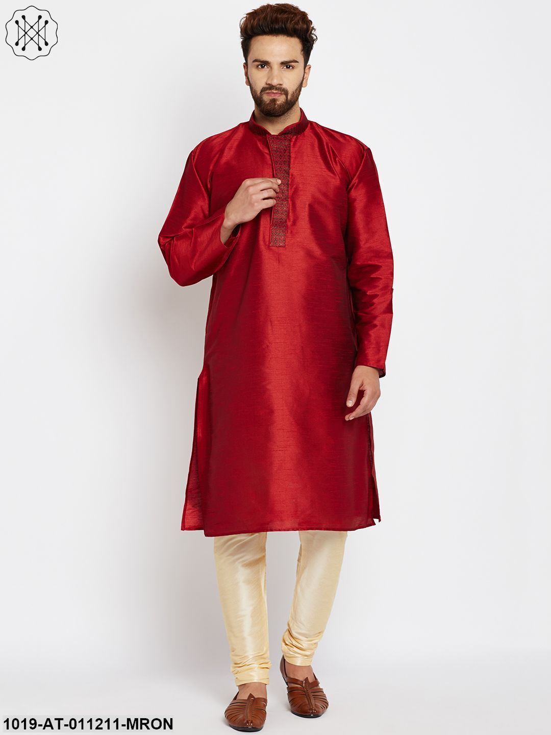 Men's Maroon, Dupion Silk Kurta