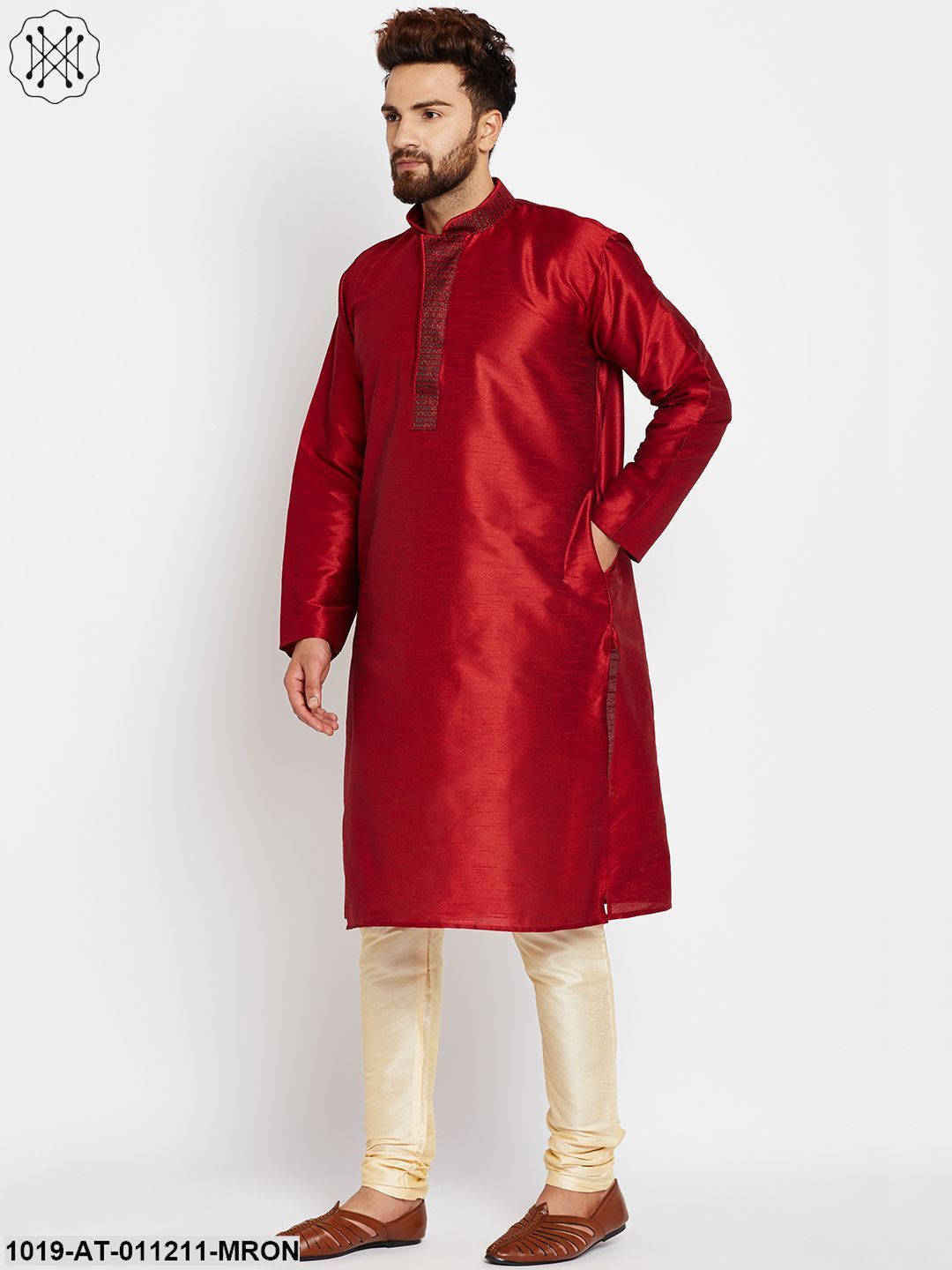 Men's Maroon, Dupion Silk Kurta