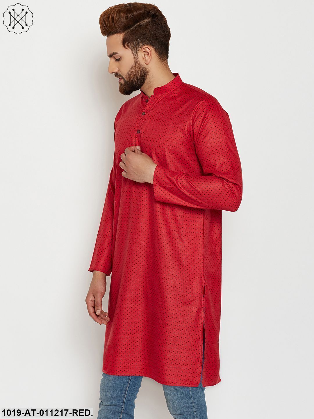 Men's Red, Cotton Linen Blend Kurta