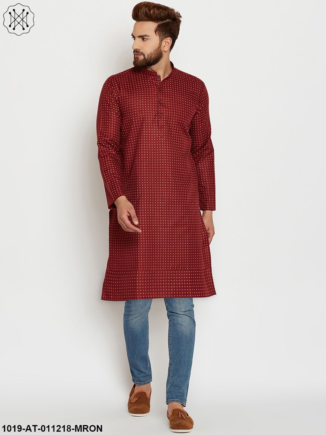 Men's Maroon, Cotton Linen Blend Kurta