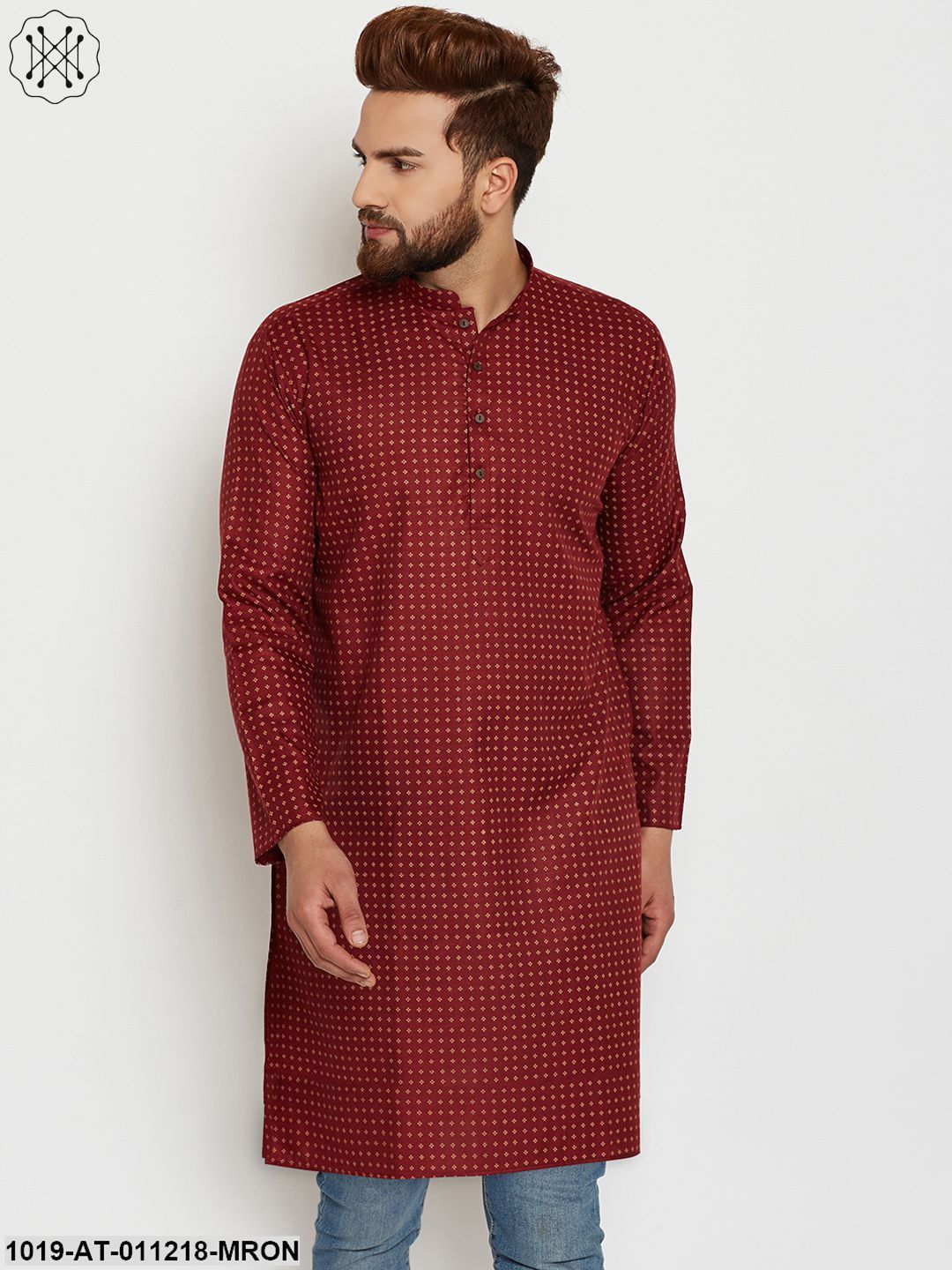 Men's Maroon, Cotton Linen Blend Kurta