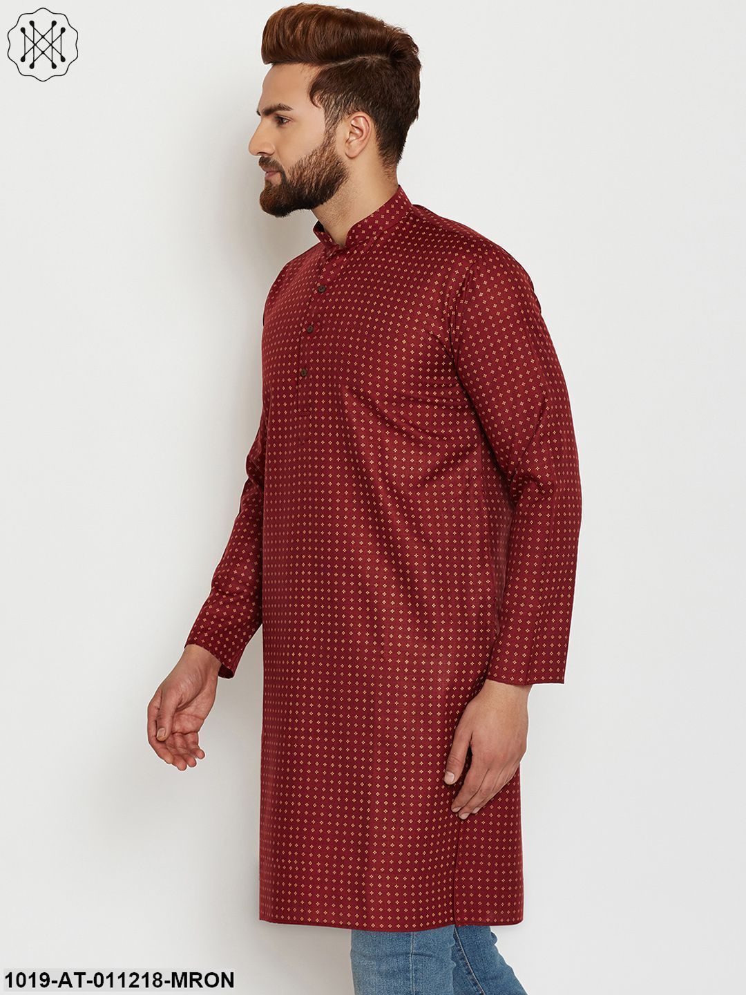 Men's Maroon, Cotton Linen Blend Kurta