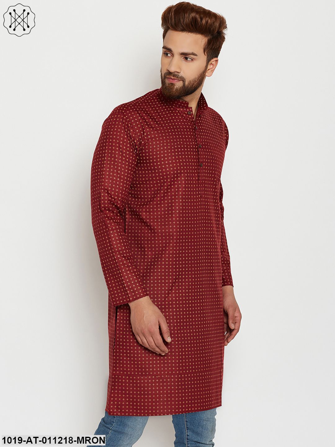 Men's Maroon, Cotton Linen Blend Kurta