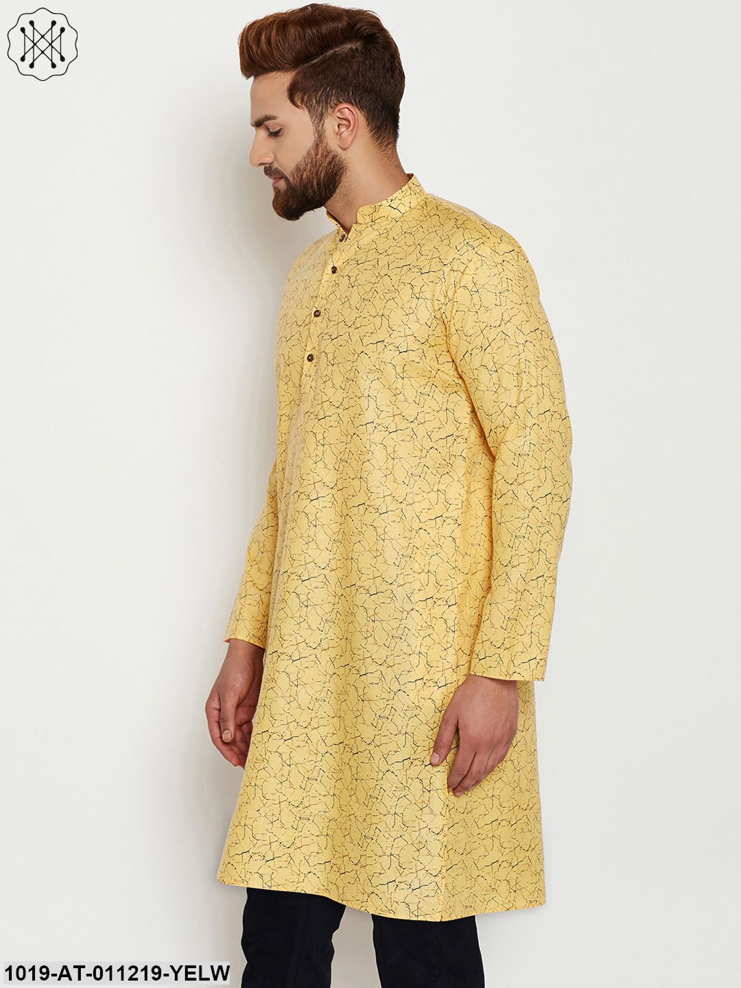 Men's Yellow, Cotton Linen Blend Kurta