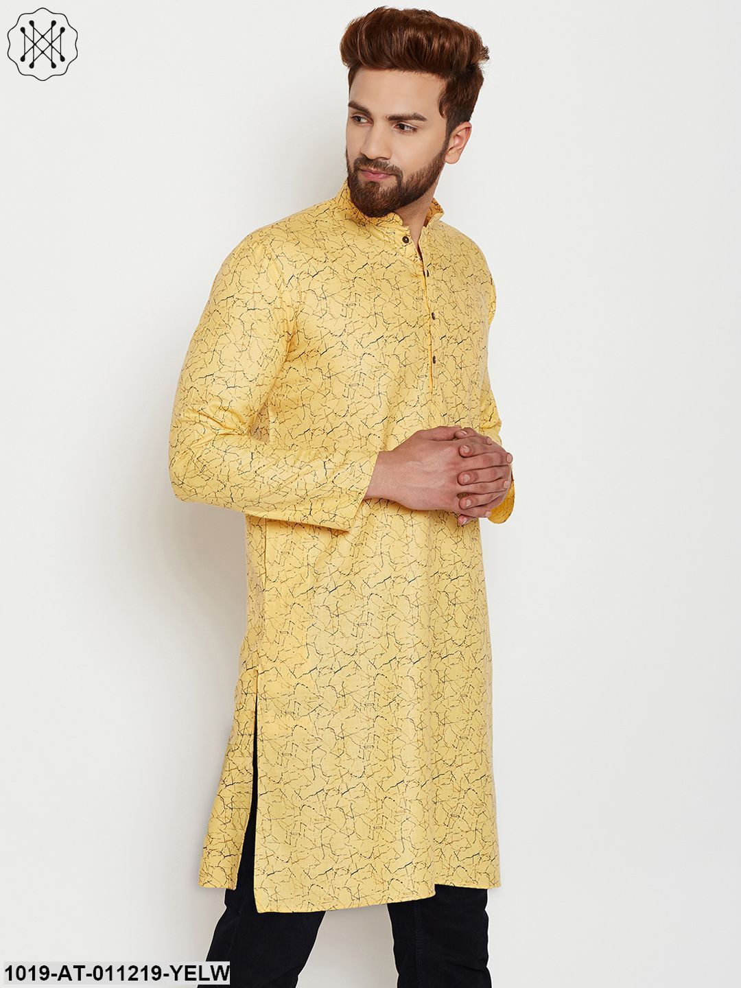Men's Yellow, Cotton Linen Blend Kurta