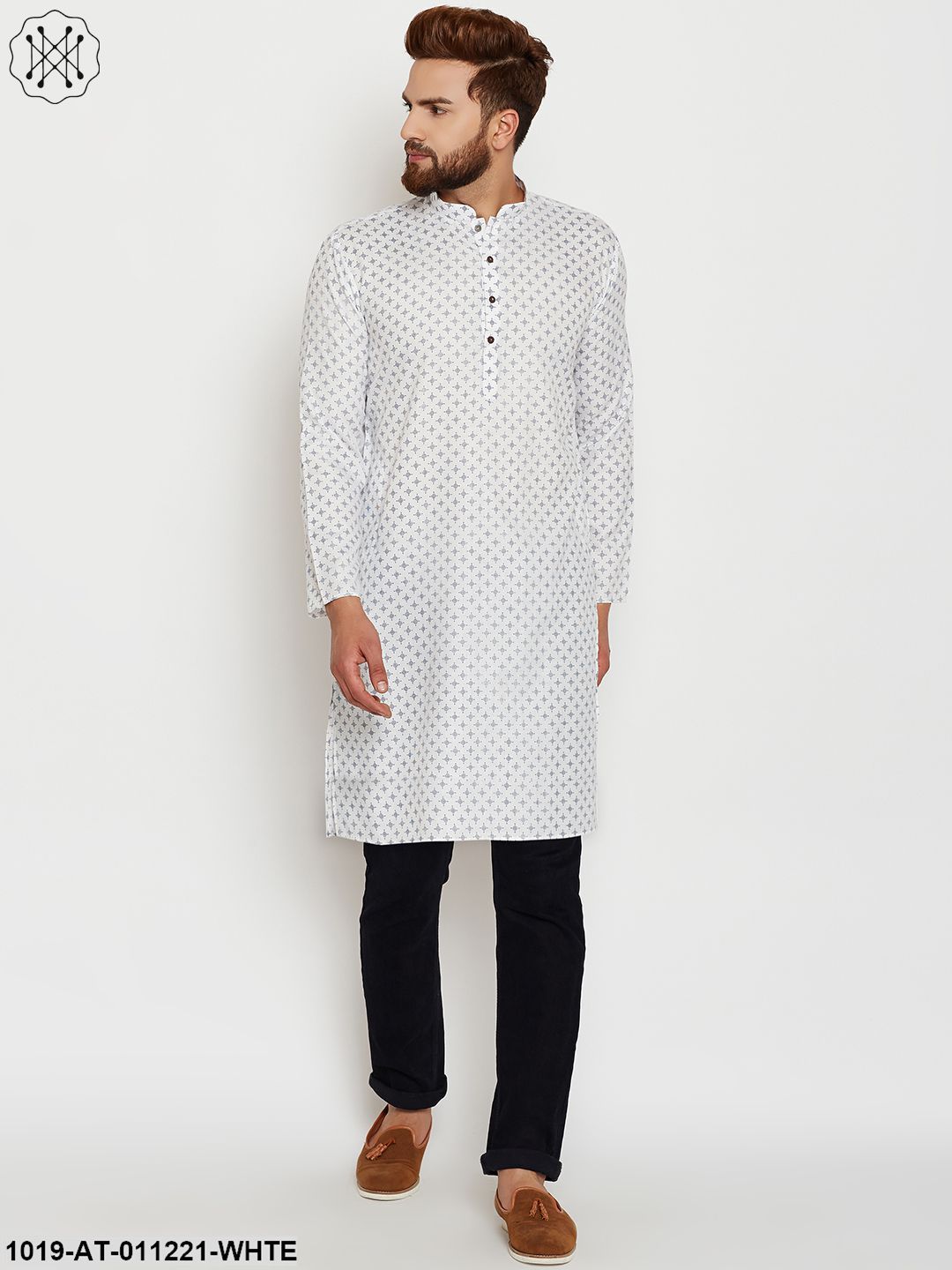 Men's White, Cotton Linen Blend Kurta