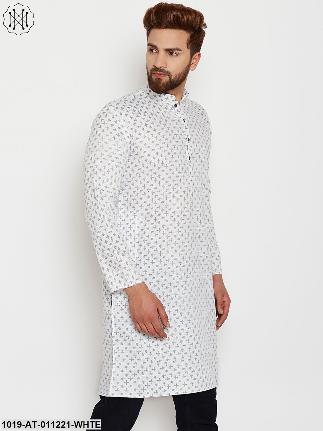 Men's White, Cotton Linen Blend Kurta