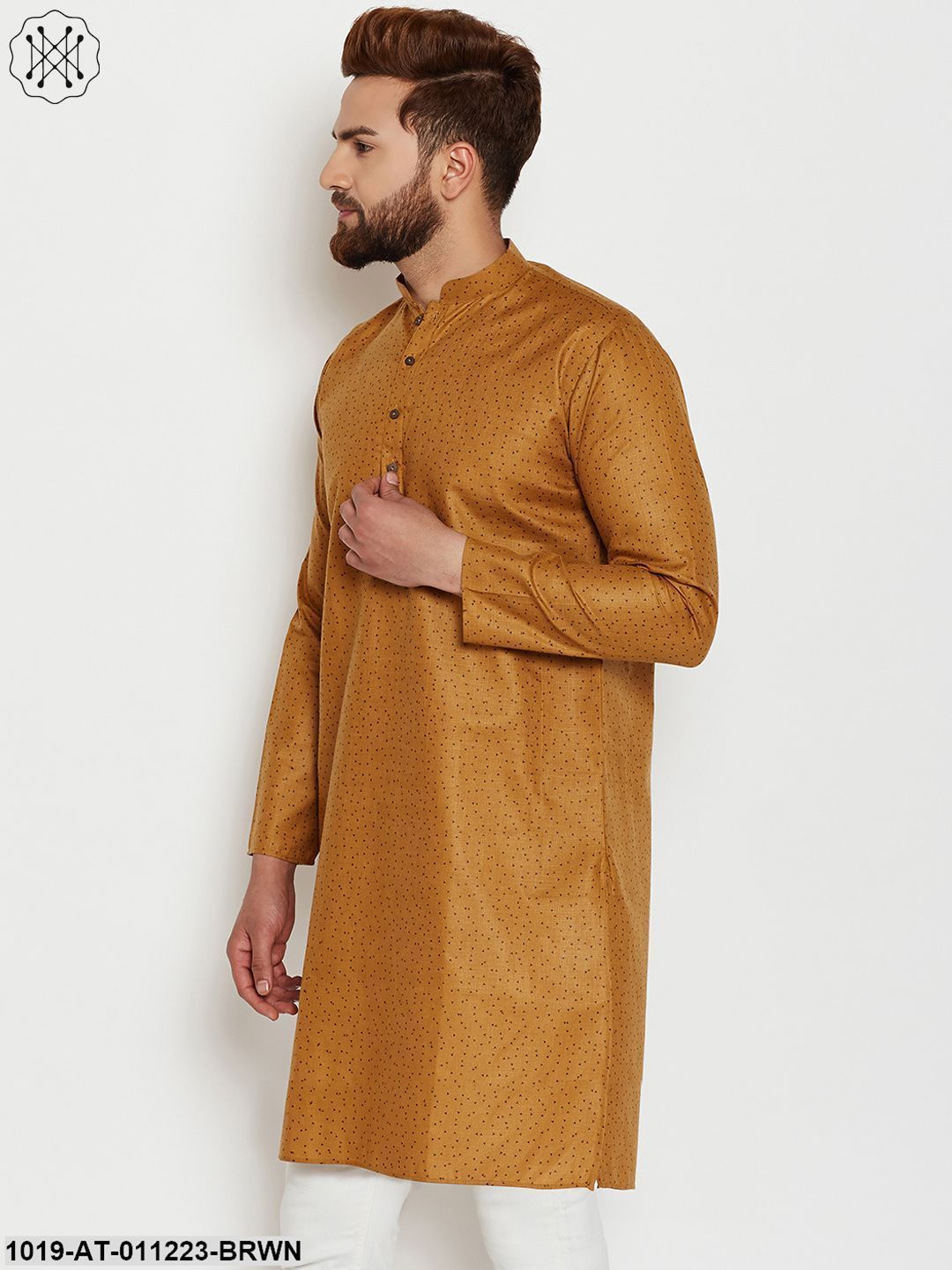 Men's Brown, Cotton Linen Blend Kurta