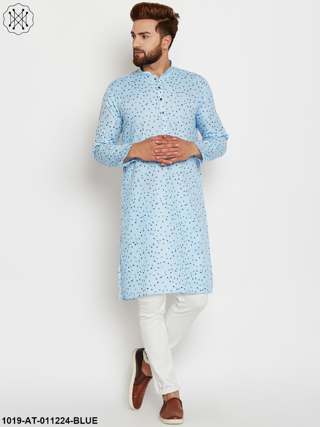 Men's Sky Blue, Cotton Linen Blend Kurta