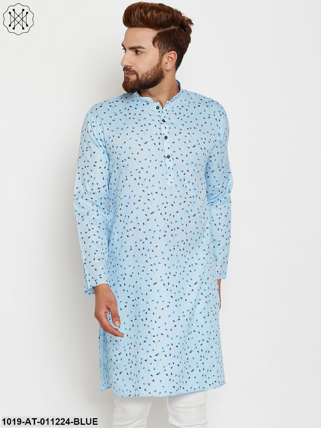 Men's Sky Blue, Cotton Linen Blend Kurta
