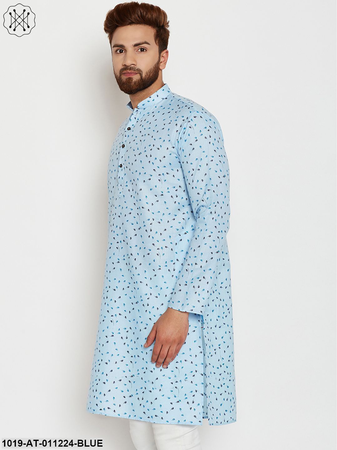 Men's Sky Blue, Cotton Linen Blend Kurta