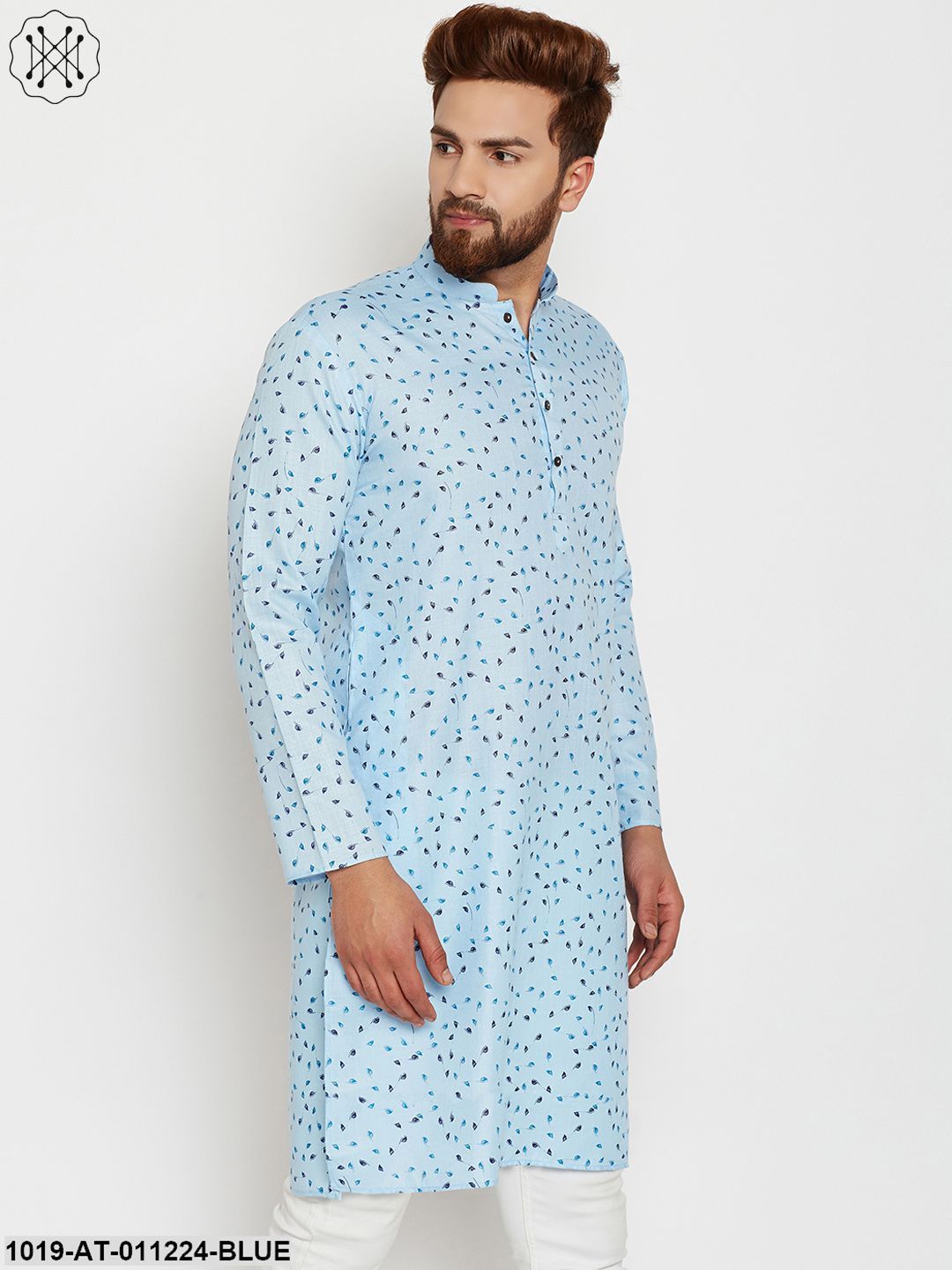 Men's Sky Blue, Cotton Linen Blend Kurta