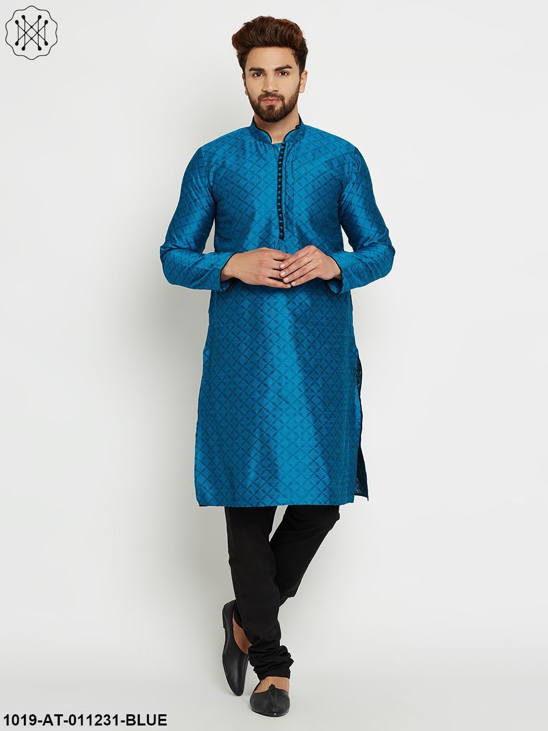 Men's Dupion Silk Blue Long Kurta