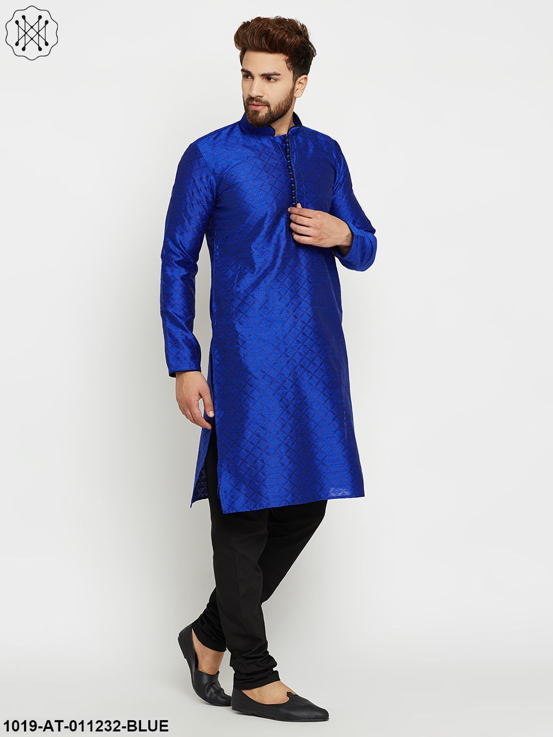Men's Dupion Silk Royal Blue Long Kurta