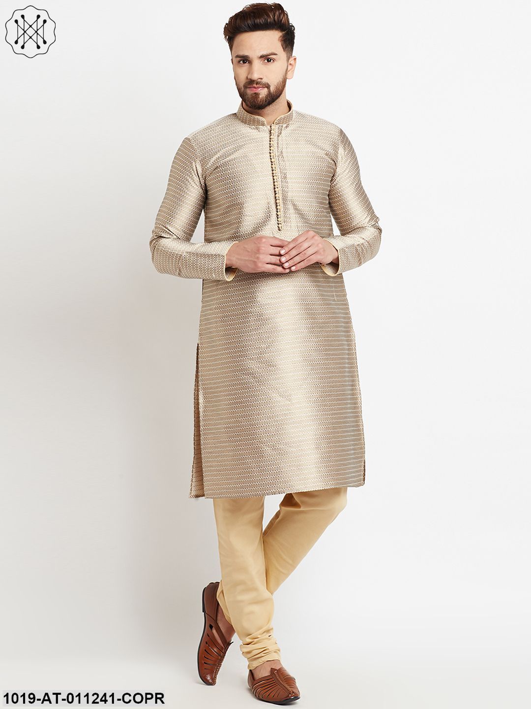 Men's Jacquard Silk Copper Long Kurta