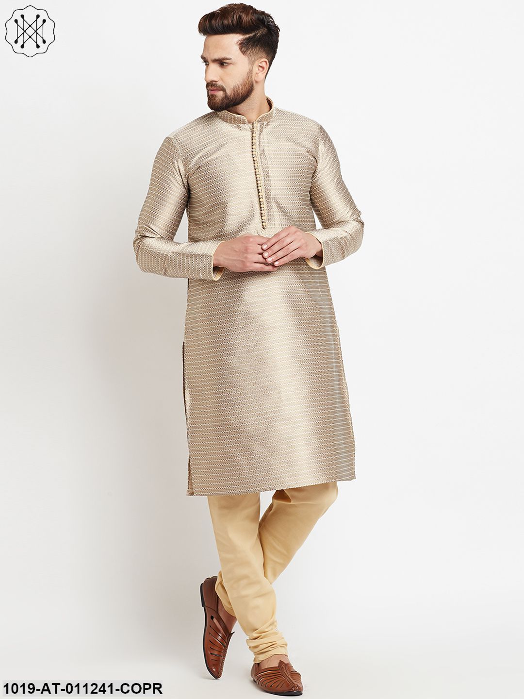 Men's Jacquard Silk Copper Long Kurta