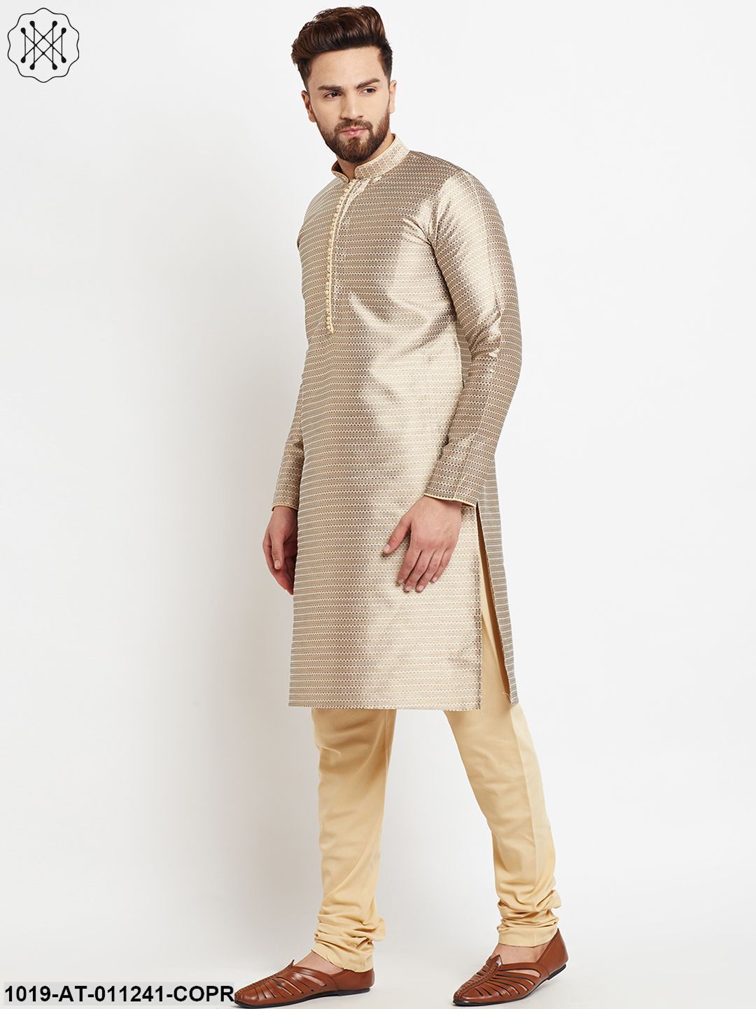 Men's Jacquard Silk Copper Long Kurta