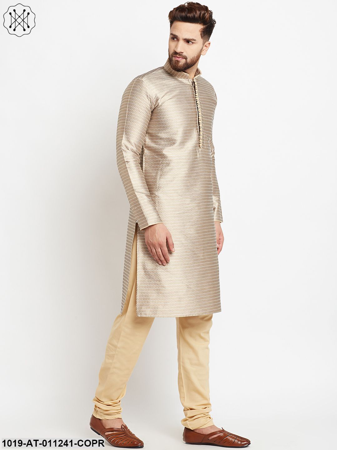 Men's Jacquard Silk Copper Long Kurta