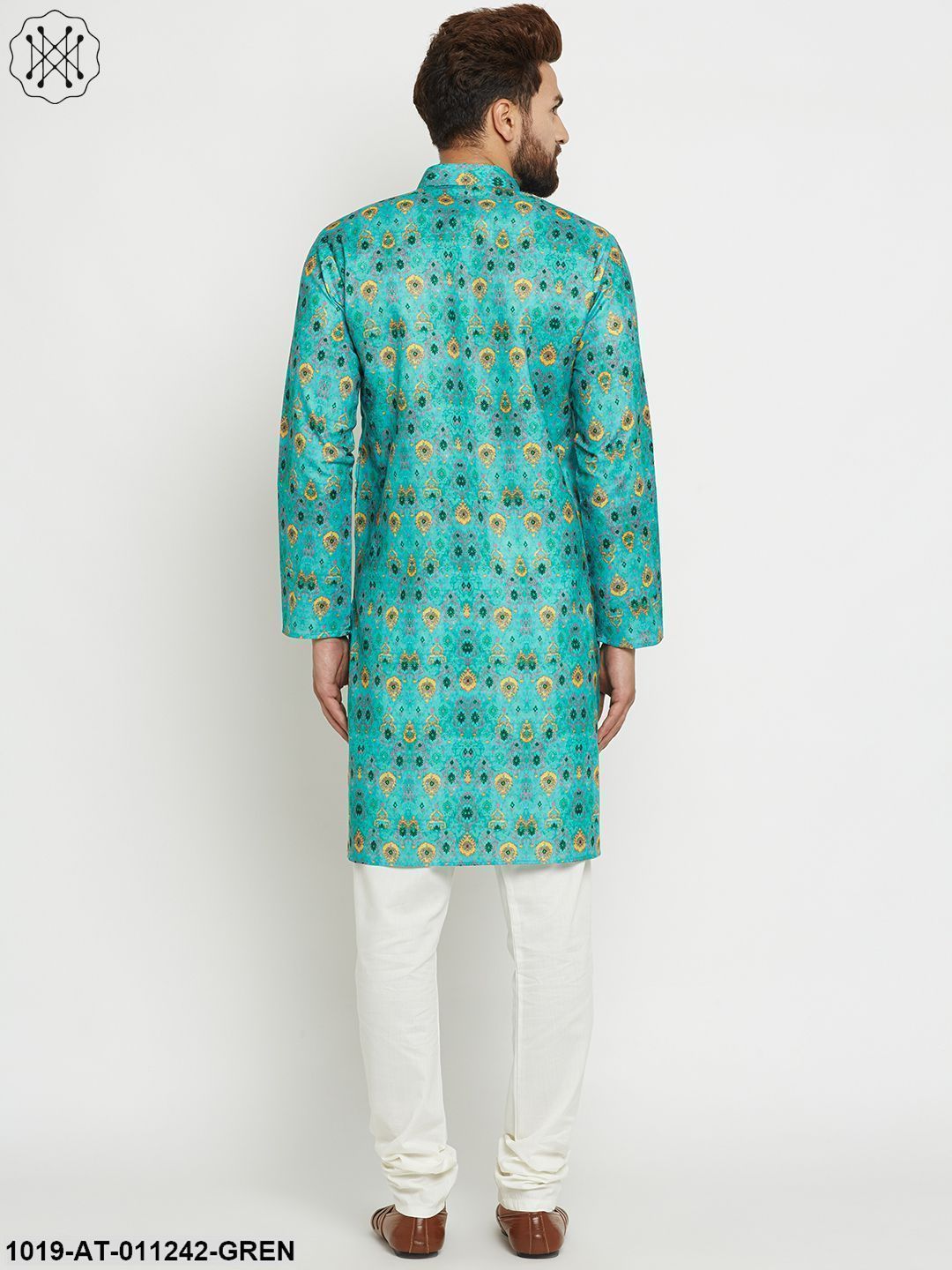 Men's Printed Green Long Kurta