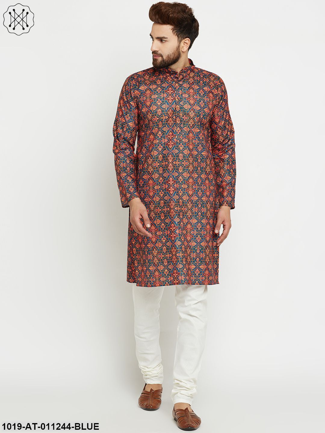 Men's Printed Multicolored Long Kurta