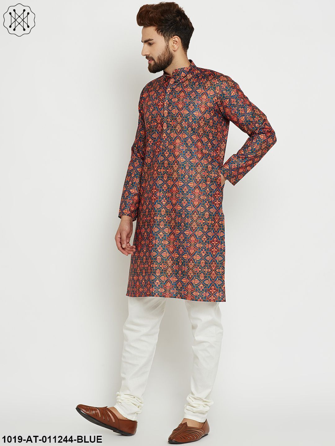 Men's Printed Multicolored Long Kurta