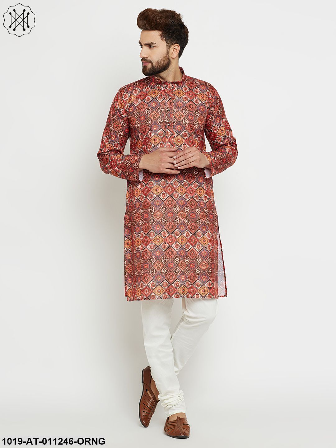 Men's Printed Multicolored Long Kurta